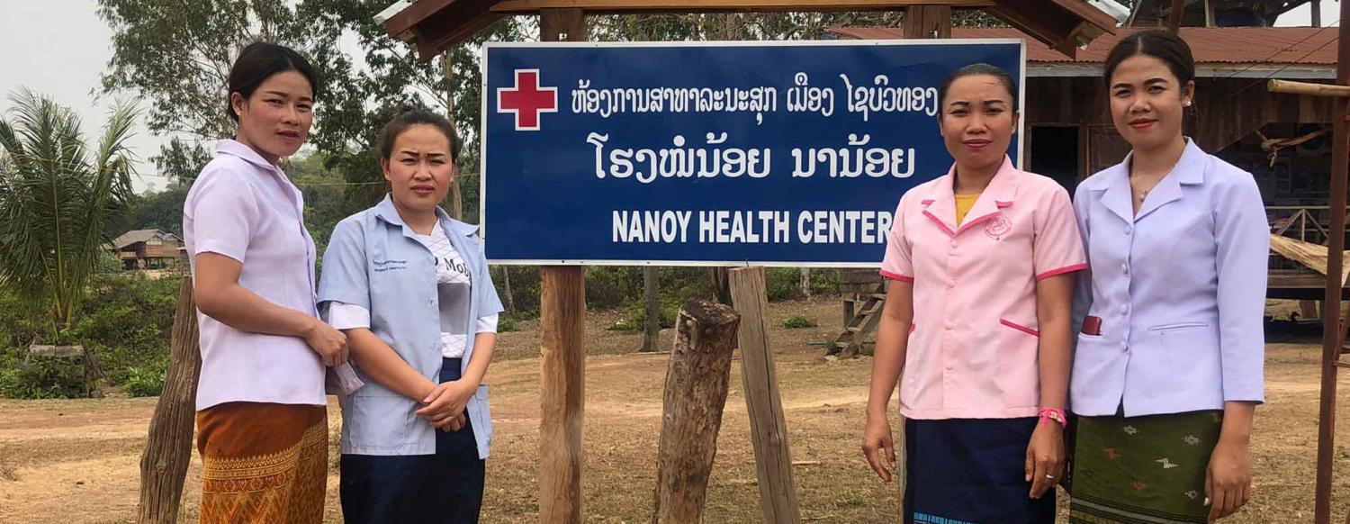 Head of Nanoy Heath Center, Ms Soukhanthong Phavong, together with Ms Kongmany Phongsavanh, Ms Khamphong Manipakone and Ms Lamkeo Norkhampao, at the Nanoy Health Center, Xaybouathong District, Khammouane Province, Lao PDR. Photo: Thipphaphorn Douangchak/UNOPS
